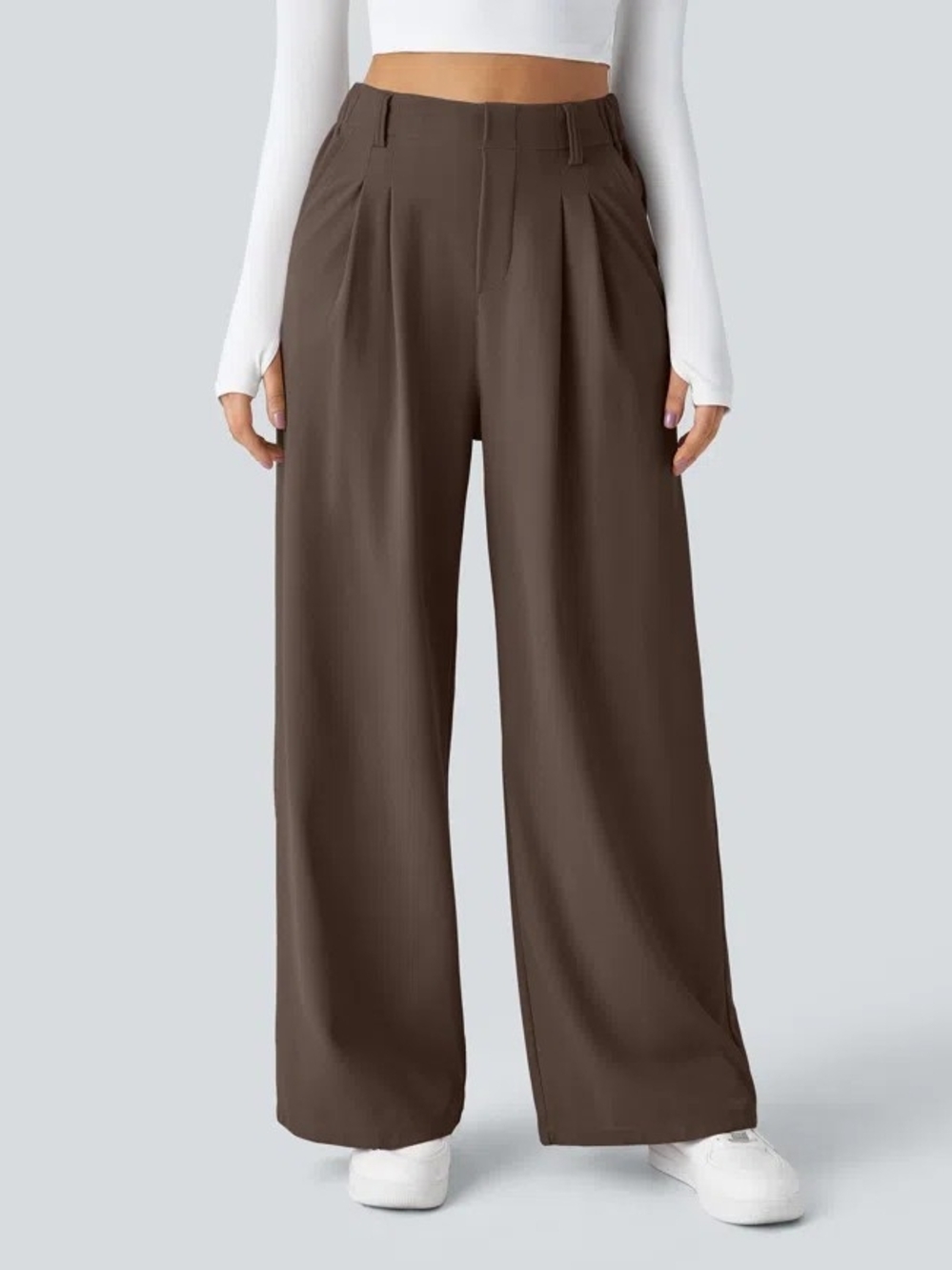 Halara Flex™ High Waisted Pocket Wide Leg Waffle Work Pants In Chocolate Martini